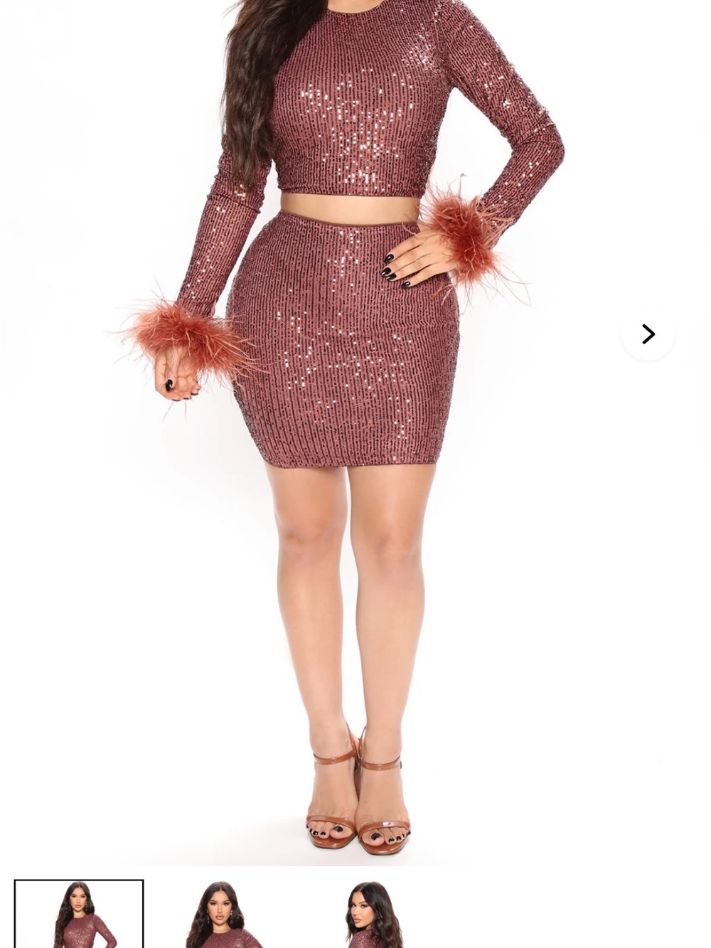Sequin Mini Skirt in Rose Brown